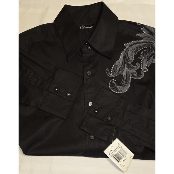 7 Diamonds Mens Black Shirt XL Embroidered Contrast Stitch Western Button Up - Picture 1 of 16